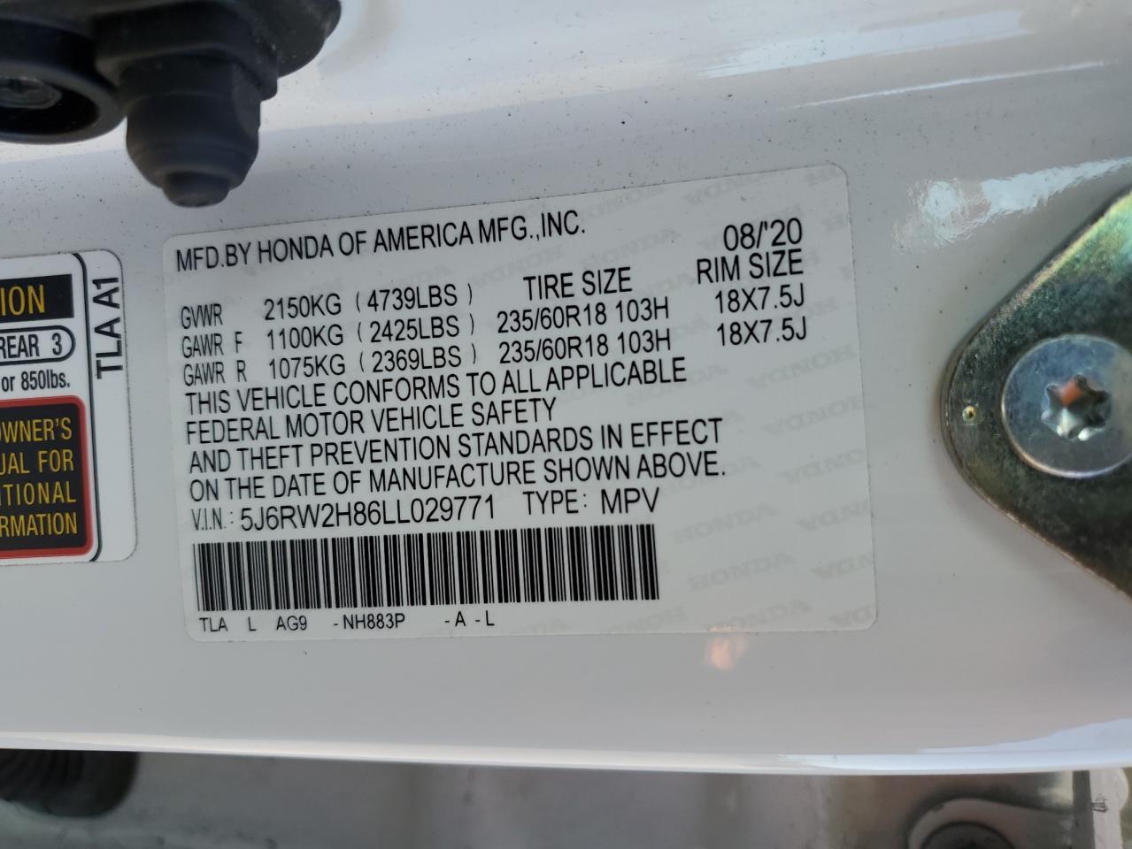 5J6RW2H86LL029771 2020 Honda Cr-V Exl