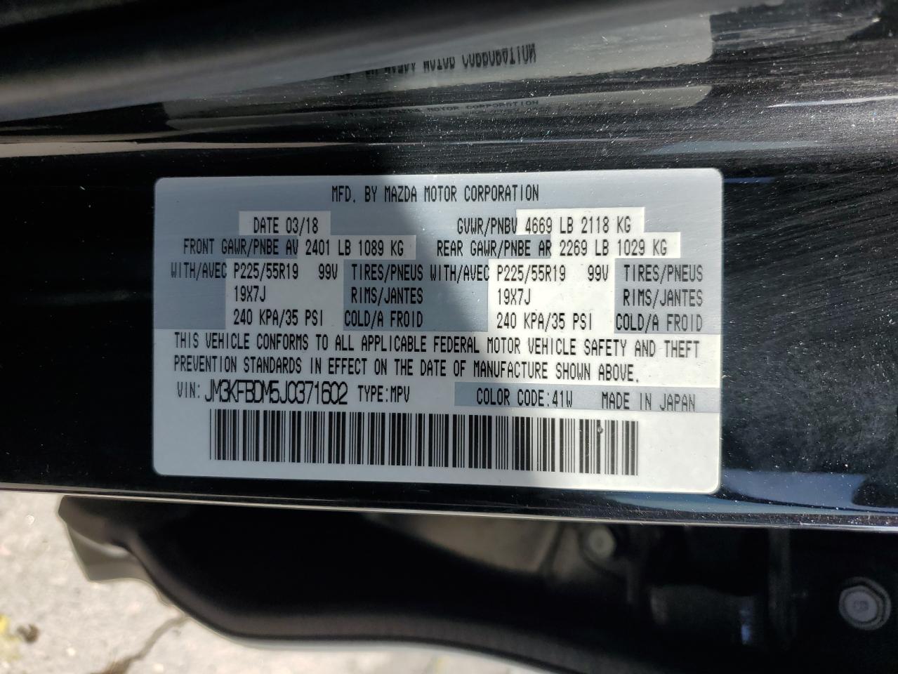 JM3KFBDM5J0371602 2018 Mazda Cx-5 Grand Touring