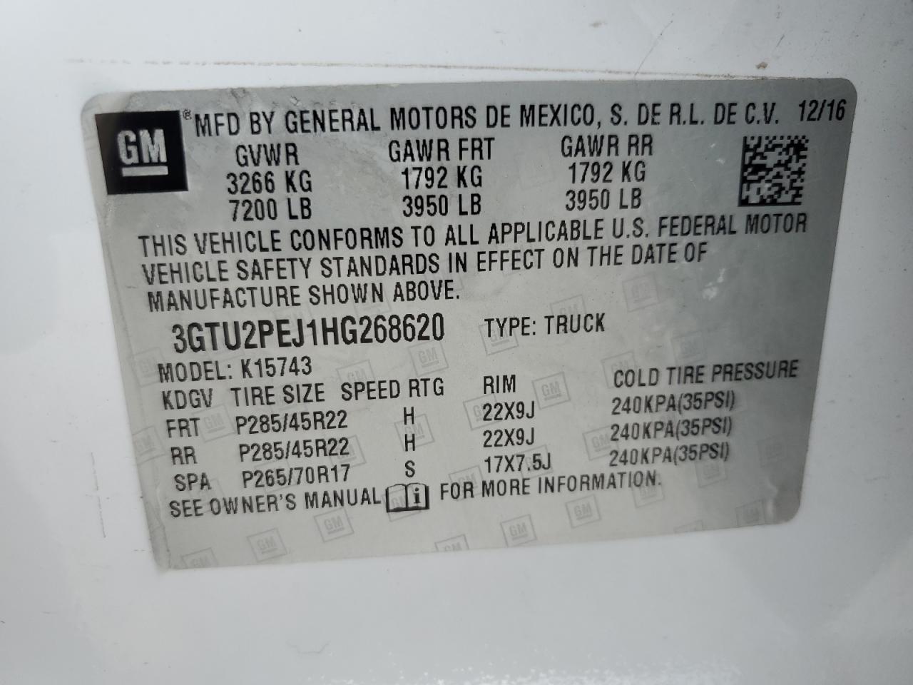 3GTU2PEJ1HG268620 2017 GMC Sierra K1500 Denali