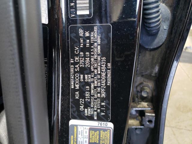 2022 Kia Forte Fe VIN: 3KPF24AD6NE484316 Lot: 57193354