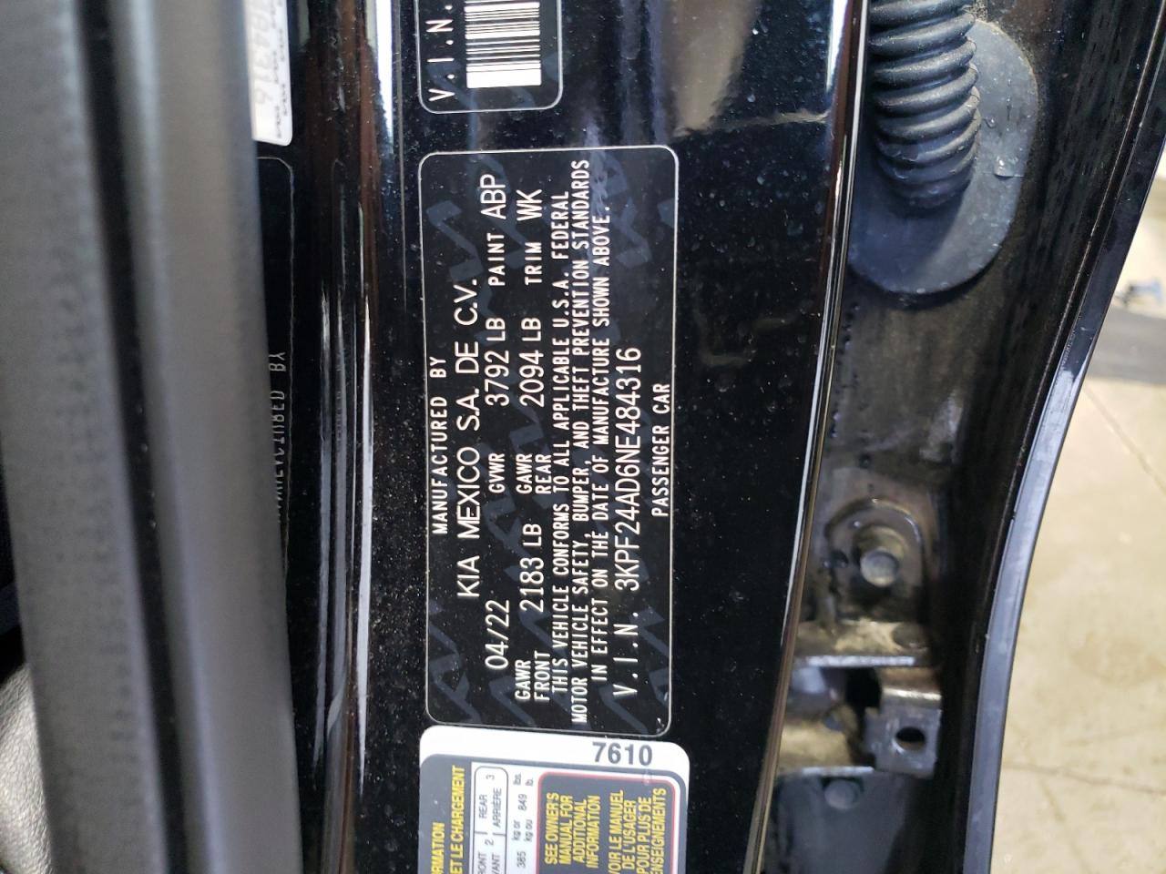 3KPF24AD6NE484316 2022 Kia Forte Fe