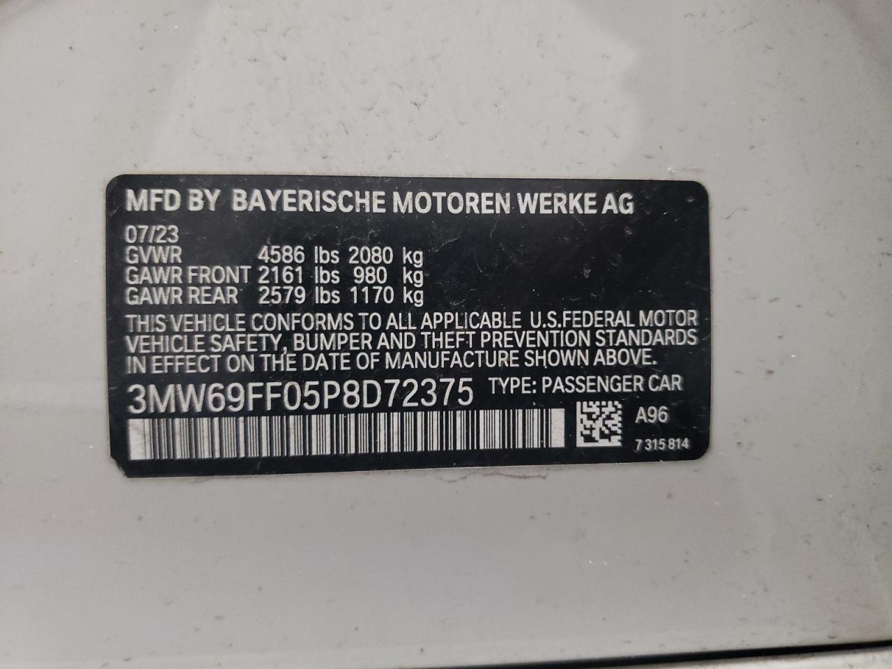 2023 BMW 330I vin: 3MW69FF05P8D72375