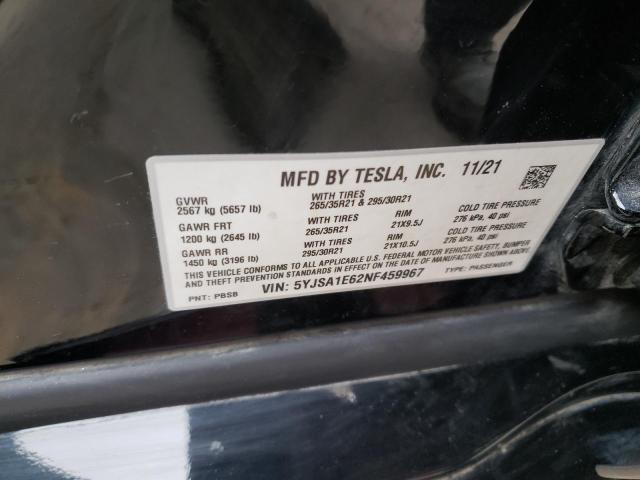 2022 Tesla Model S VIN: 5YJSA1E62NF459967 Lot: 53505684