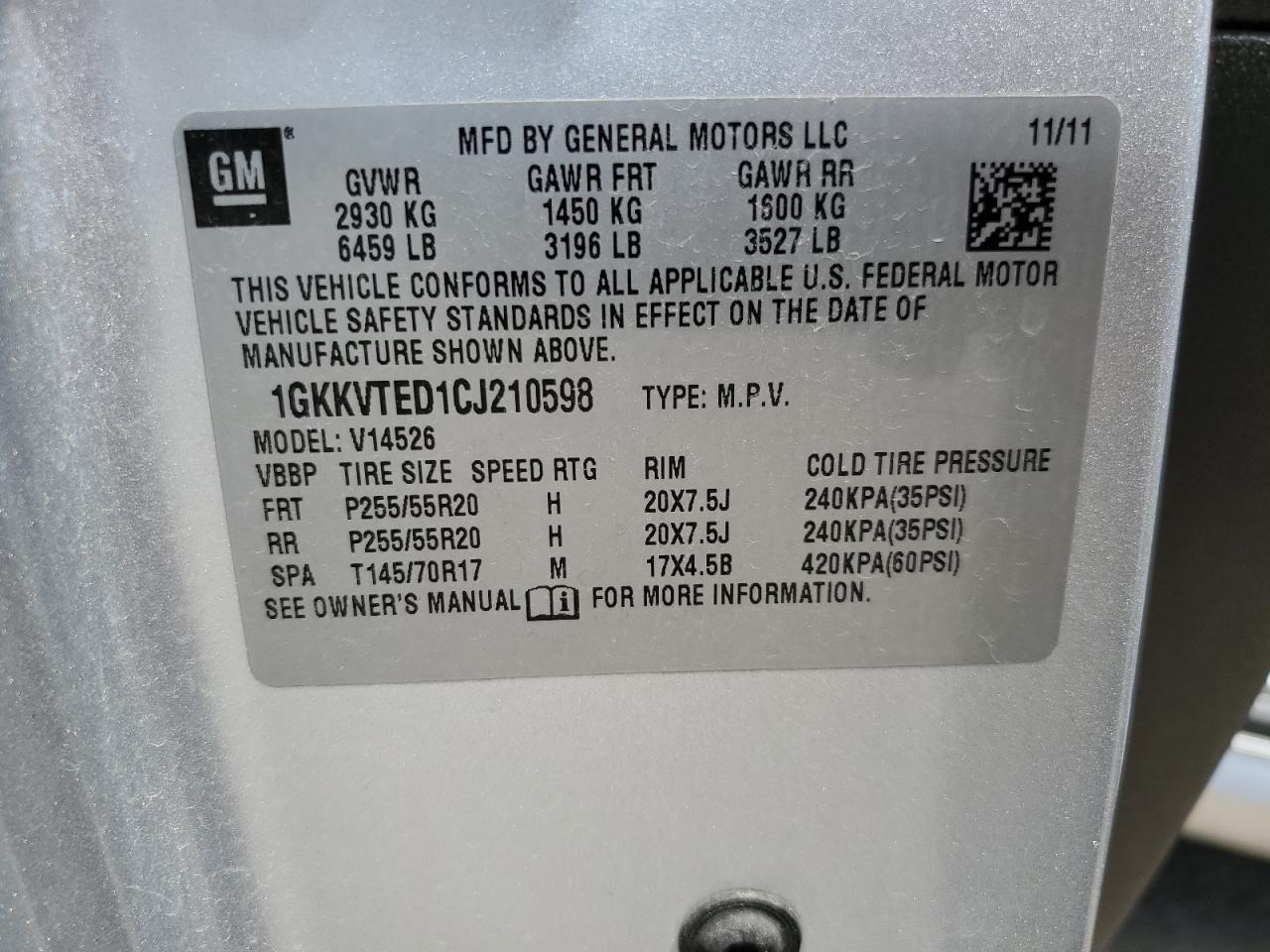 1GKKVTED1CJ210598 2012 GMC Acadia Denali