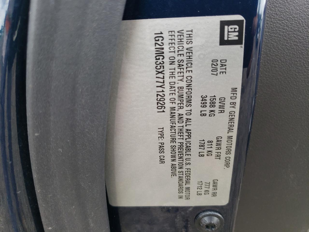 1G2MG35X77Y129261 2007 Pontiac Solstice Gxp