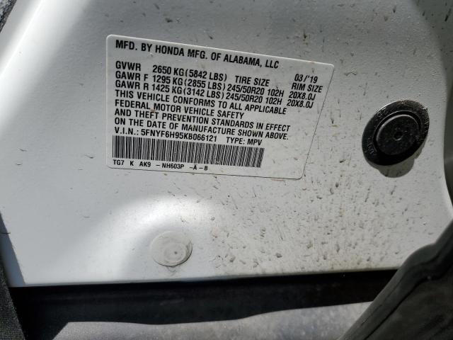 2019 Honda Pilot Touring VIN: 5FNYF6H95KB066121 Lot: 56403114