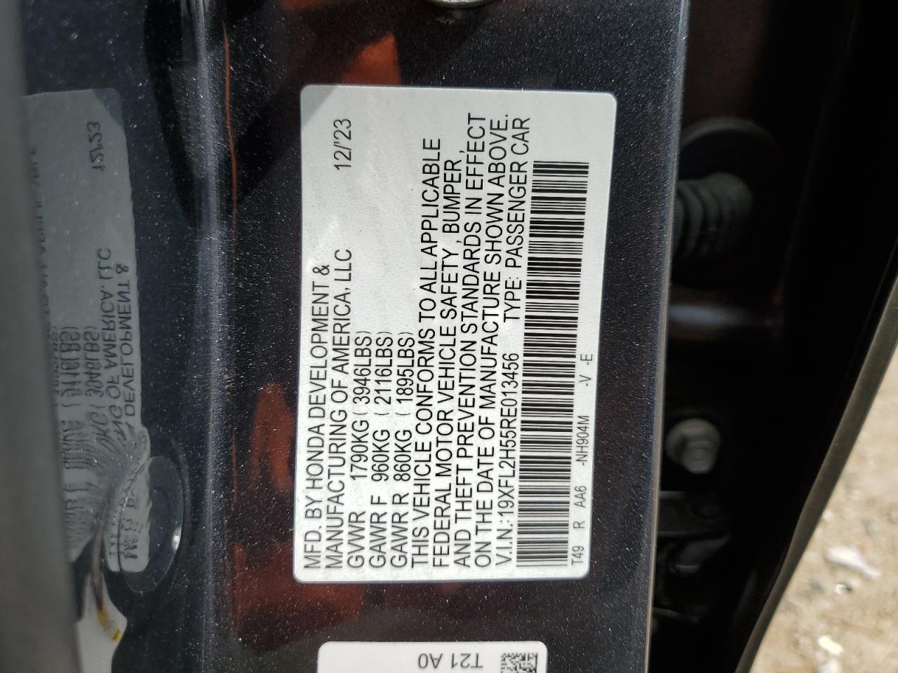 19XFL2H55RE013456 2024 Honda Civic Lx