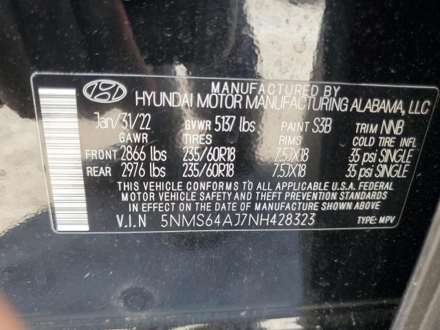 2022 Hyundai Santa Fe Sel VIN: 5NMS64AJ7NH428323 Lot: 56849054