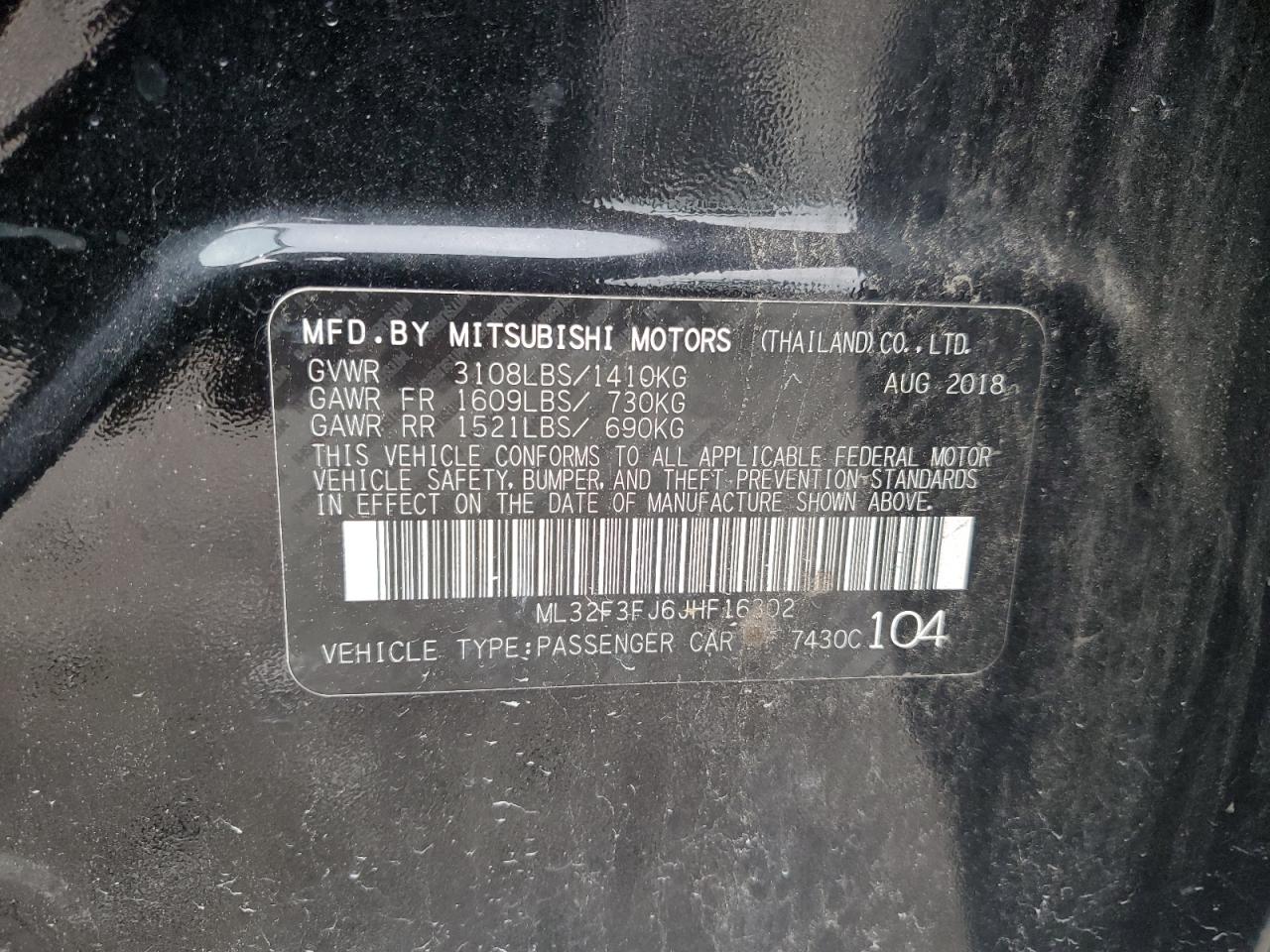 ML32F3FJ6JHF16302 2018 Mitsubishi Mirage G4 Es