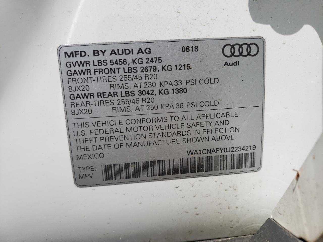 WA1CNAFY0J2234219 2018 Audi Q5 Prestige