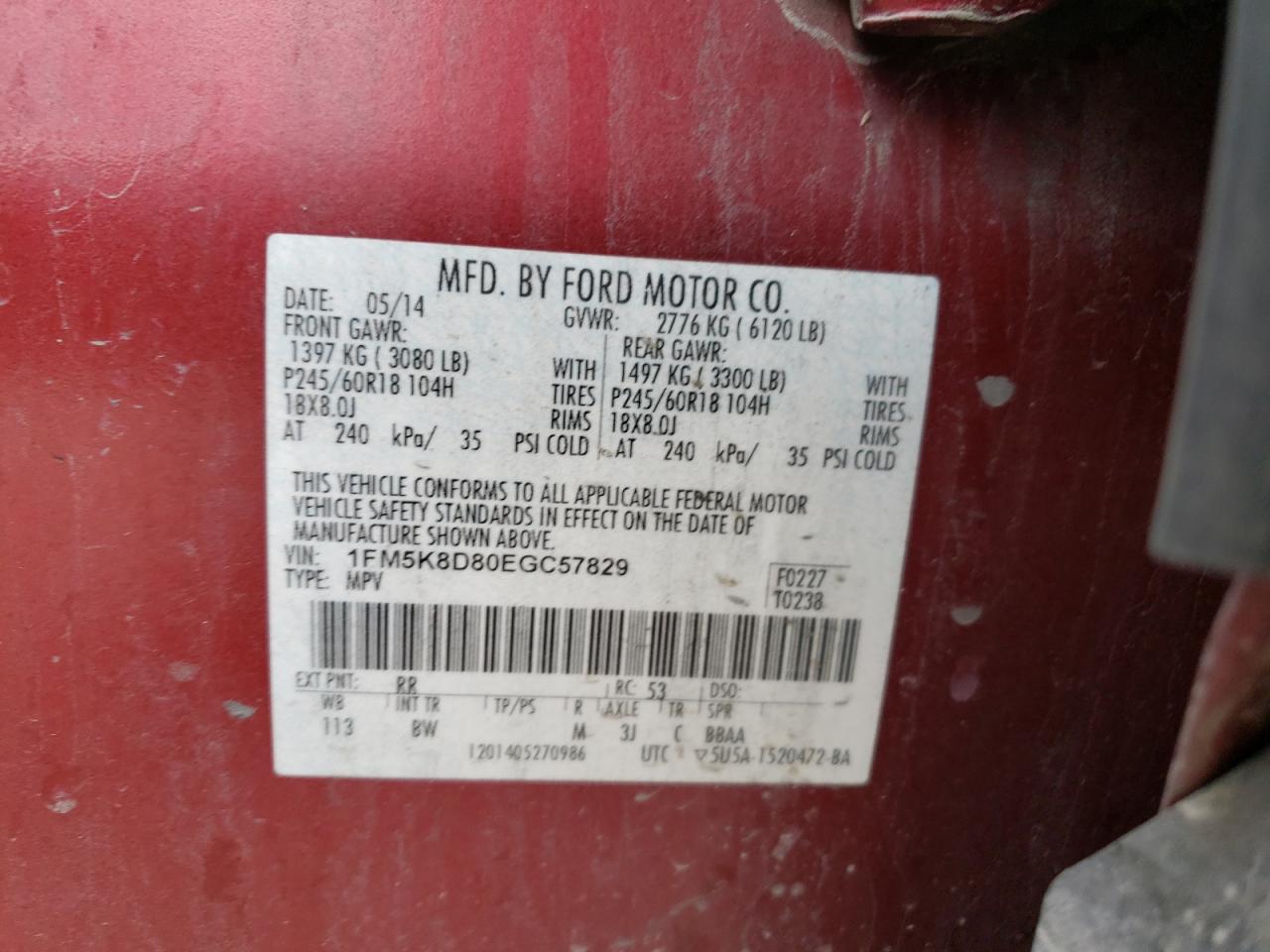 1FM5K8D80EGC57829 2014 Ford Explorer Xlt