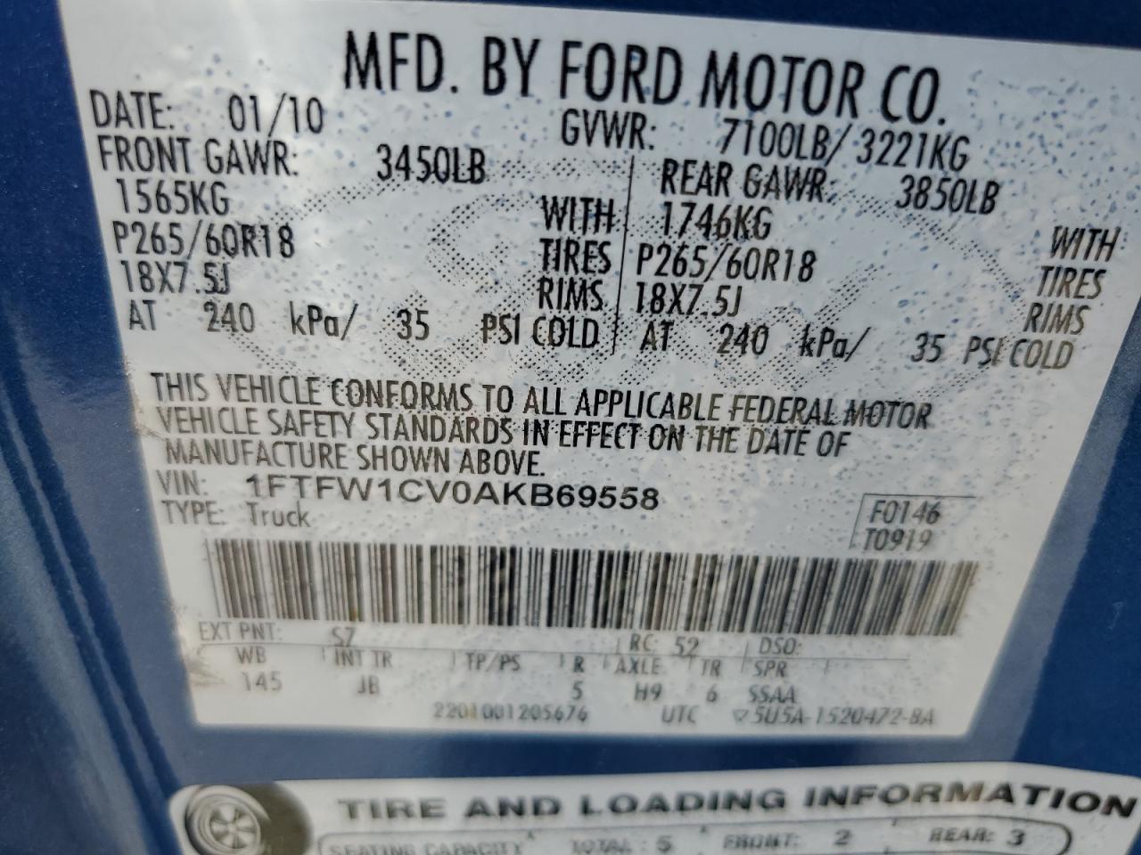 1FTFW1CV0AKB69558 2010 Ford F150 Supercrew