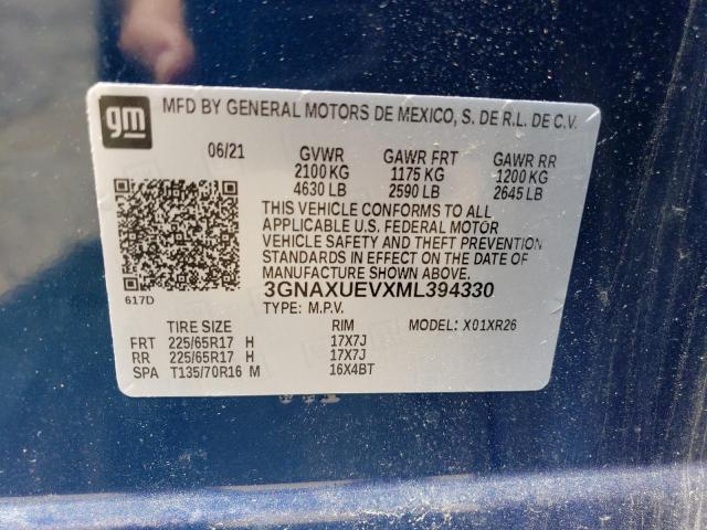 2021 Chevrolet Equinox Lt VIN: 3GNAXUEVXML394330 Lot: 54972604