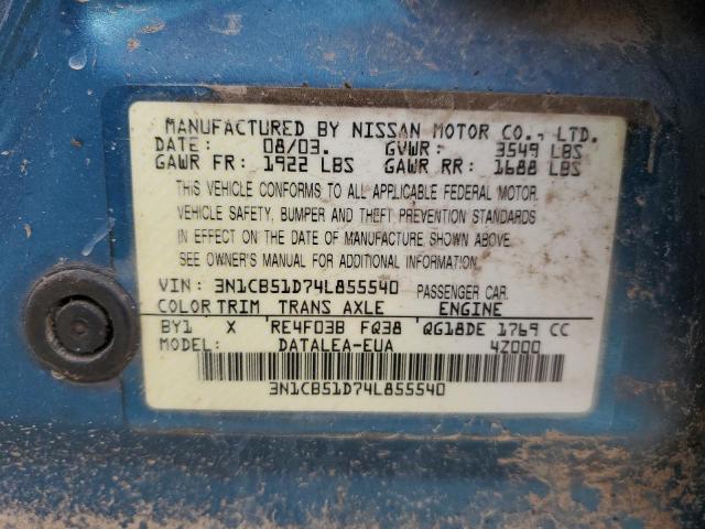 2004 Nissan Sentra 1.8 VIN: 3N1CB51D74L855540 Lot: 56066044