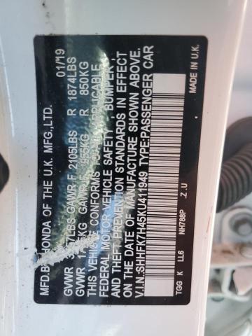 2019 Honda Civic Sport VIN: SHHFK7H45KU411949 Lot: 54647414