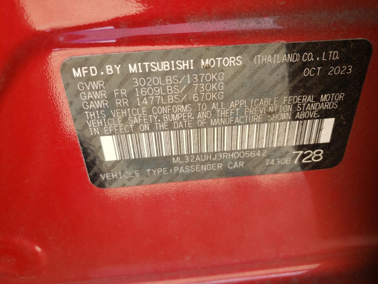 ML32AUHJ3RH005642 2024 Mitsubishi Mirage Es