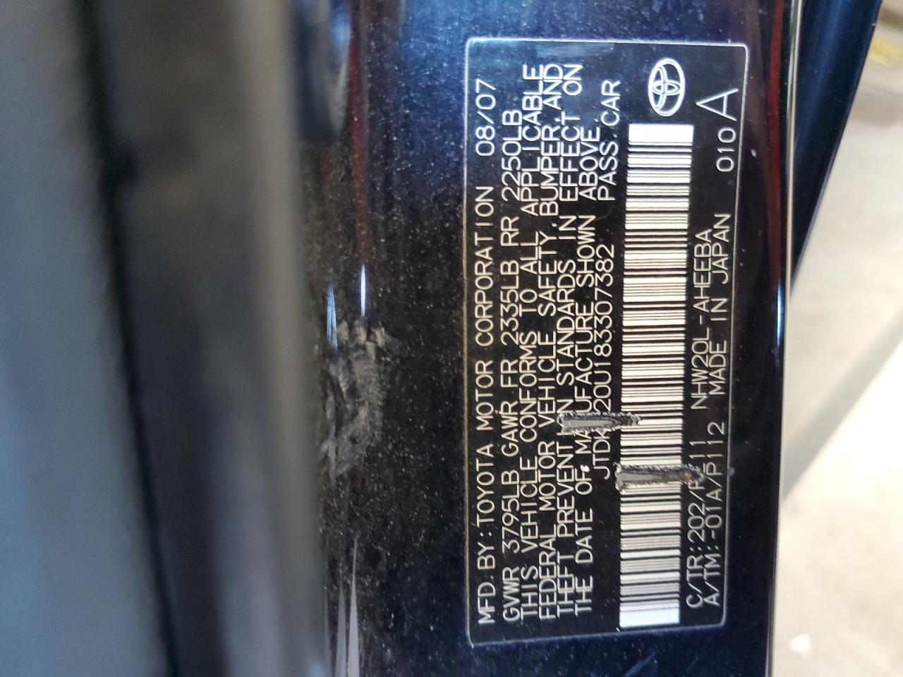 JTDKB20U183307382 2008 Toyota Prius