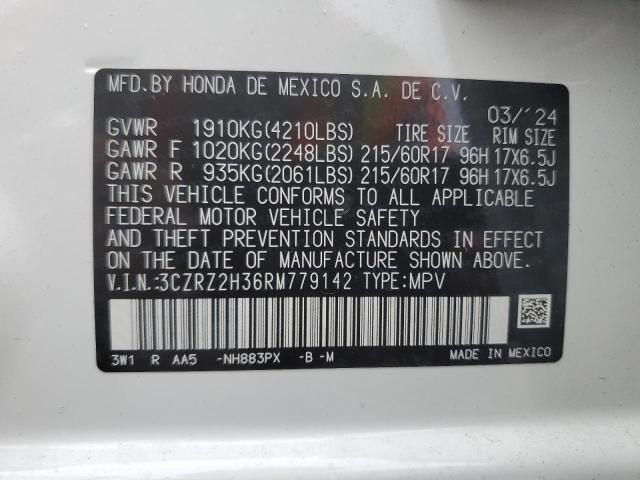 2024 Honda Hr-V Lx VIN: 3CZRZ2H36RM779142 Lot: 55276574