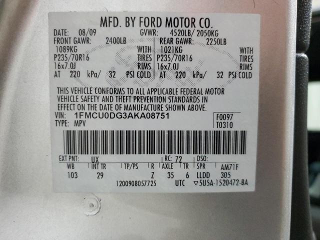 2010 Ford Escape Xlt VIN: 1FMCU0DG3AKA08751 Lot: 52343404