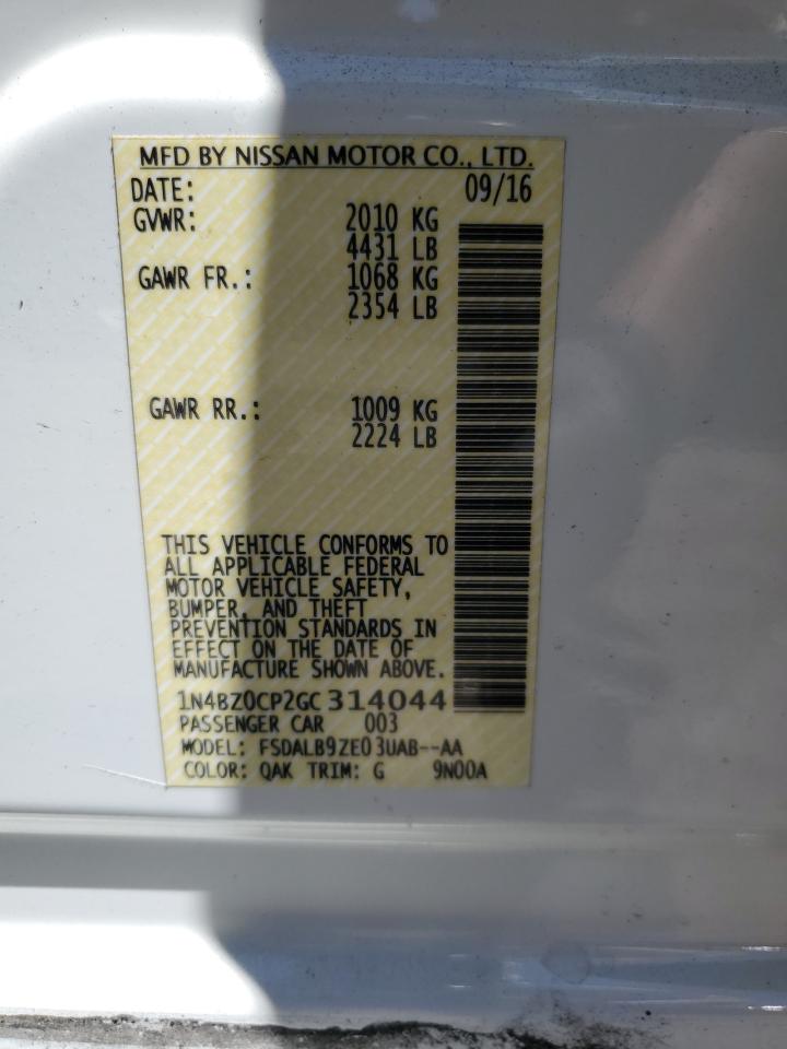 1N4BZ0CP2GC314044 2016 Nissan Leaf Sv