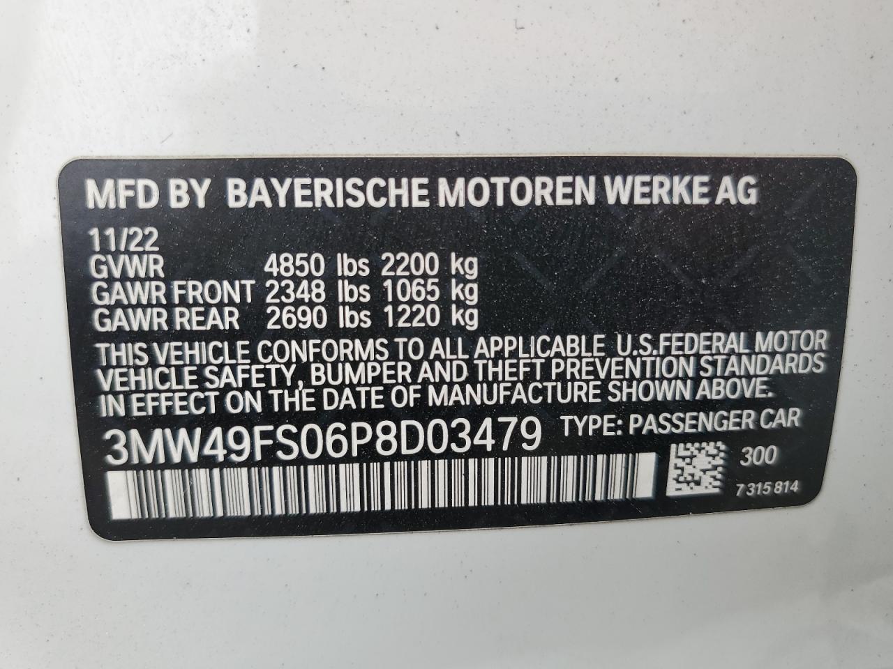 3MW49FS06P8D03479 2023 BMW M340I