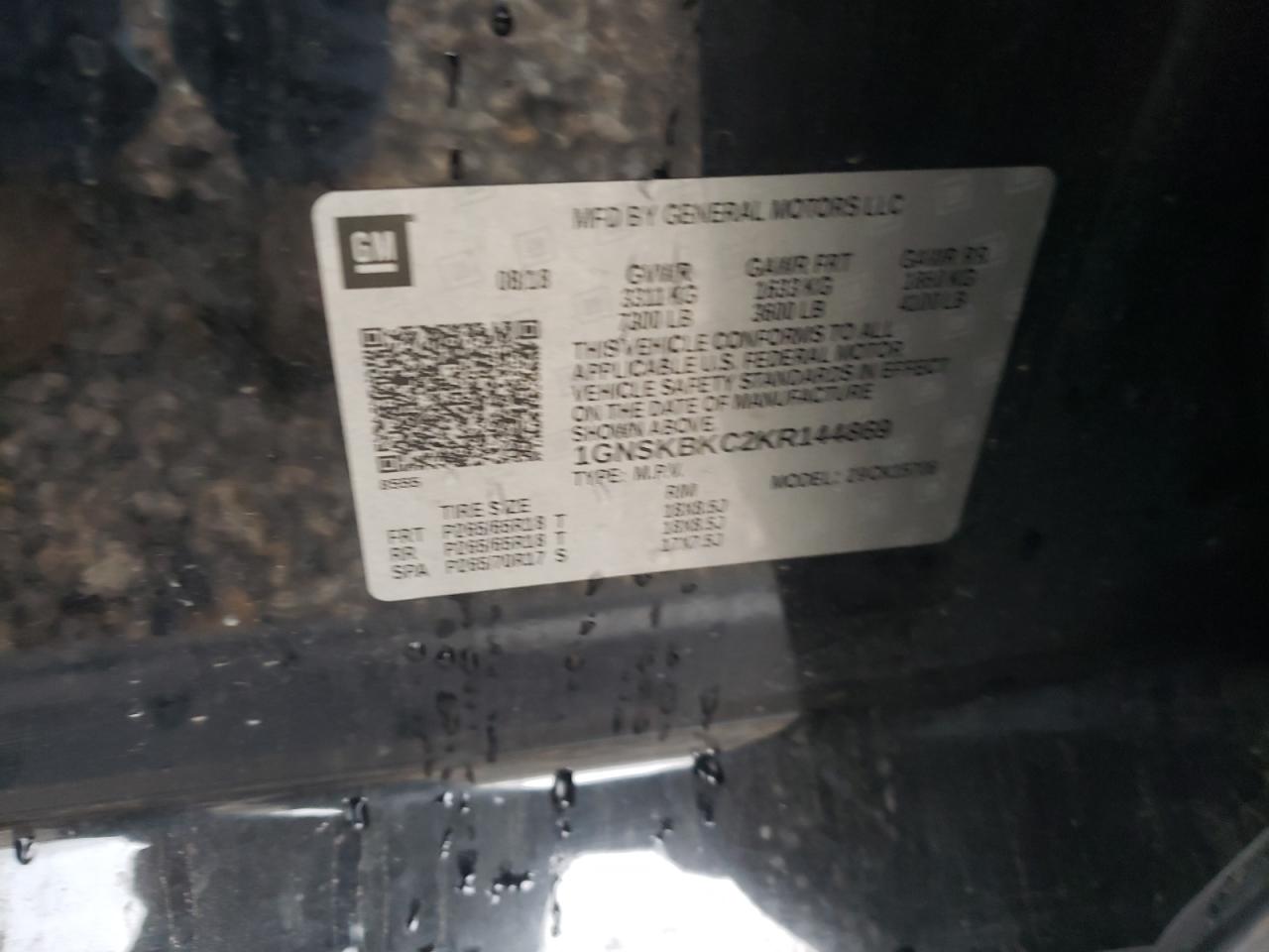 1GNSKBKC2KR144869 2019 Chevrolet Tahoe K1500 Lt