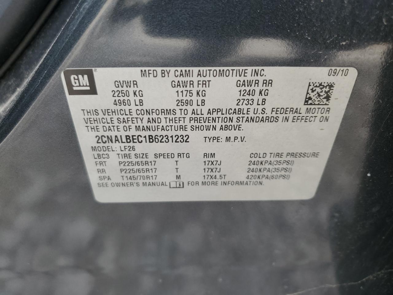 2CNALBEC1B6231232 2011 Chevrolet Equinox Ls