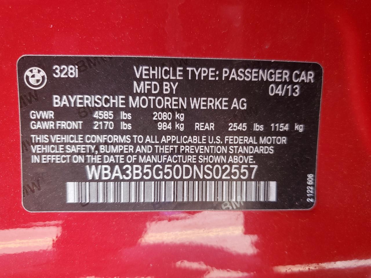 WBA3B5G50DNS02557 2013 BMW 328 Xi Sulev