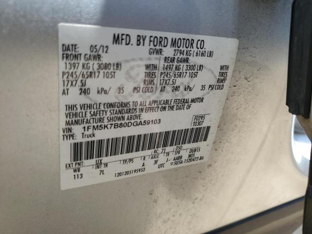 2013 Ford Explorer VIN: 1FM5K7B80DGA59103 Lot: 55662114