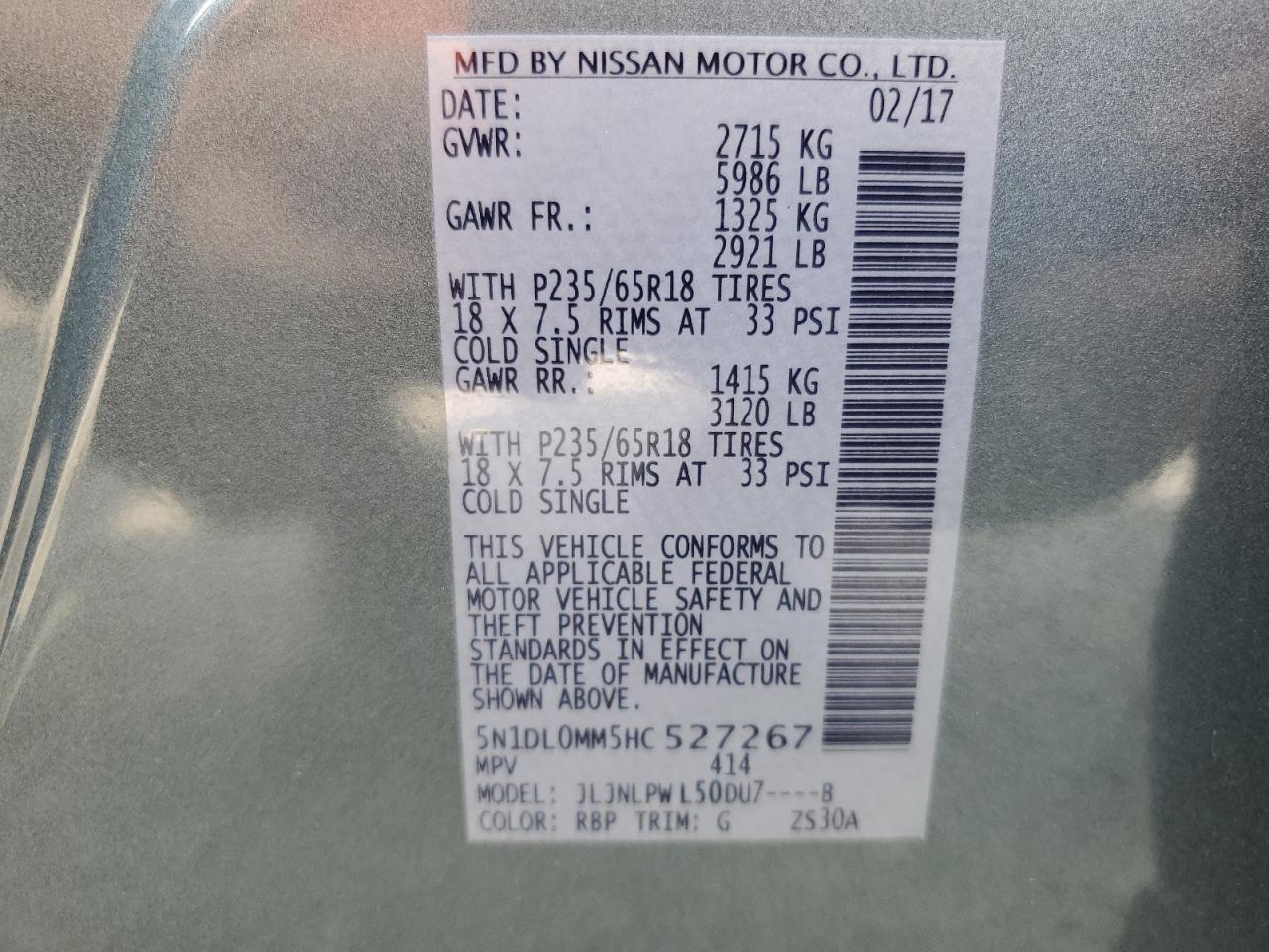 5N1DL0MM5HC527267 2017 Infiniti Qx60