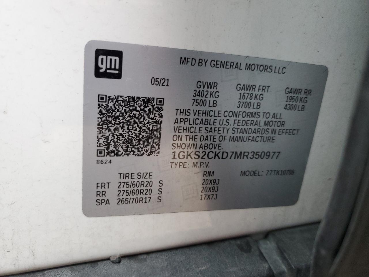 1GKS2CKD7MR350977 2021 GMC Yukon At4