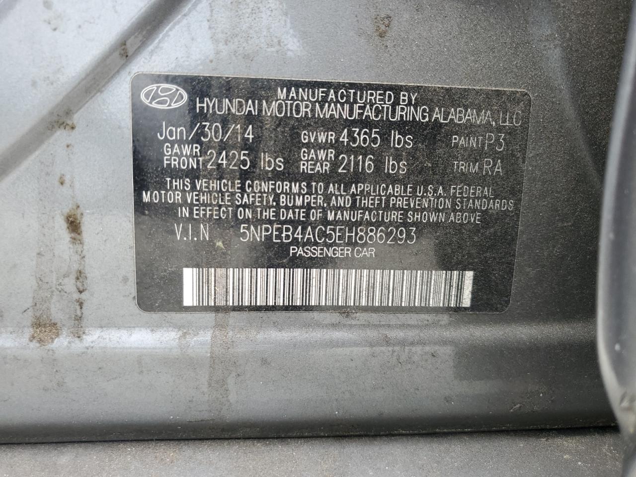 5NPEB4AC5EH886293 2014 Hyundai Sonata Gls