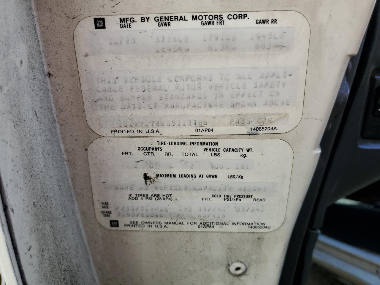 1G1YY0786G5113786 1986 Chevrolet Corvette