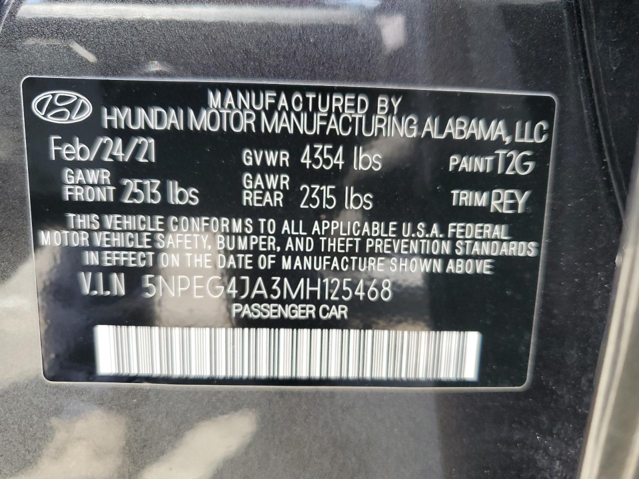 5NPEG4JA3MH125468 2021 Hyundai Sonata Se