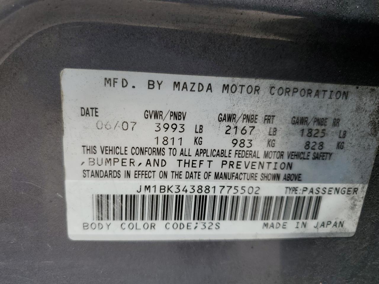 JM1BK343881775502 2008 Mazda 3 Hatchback