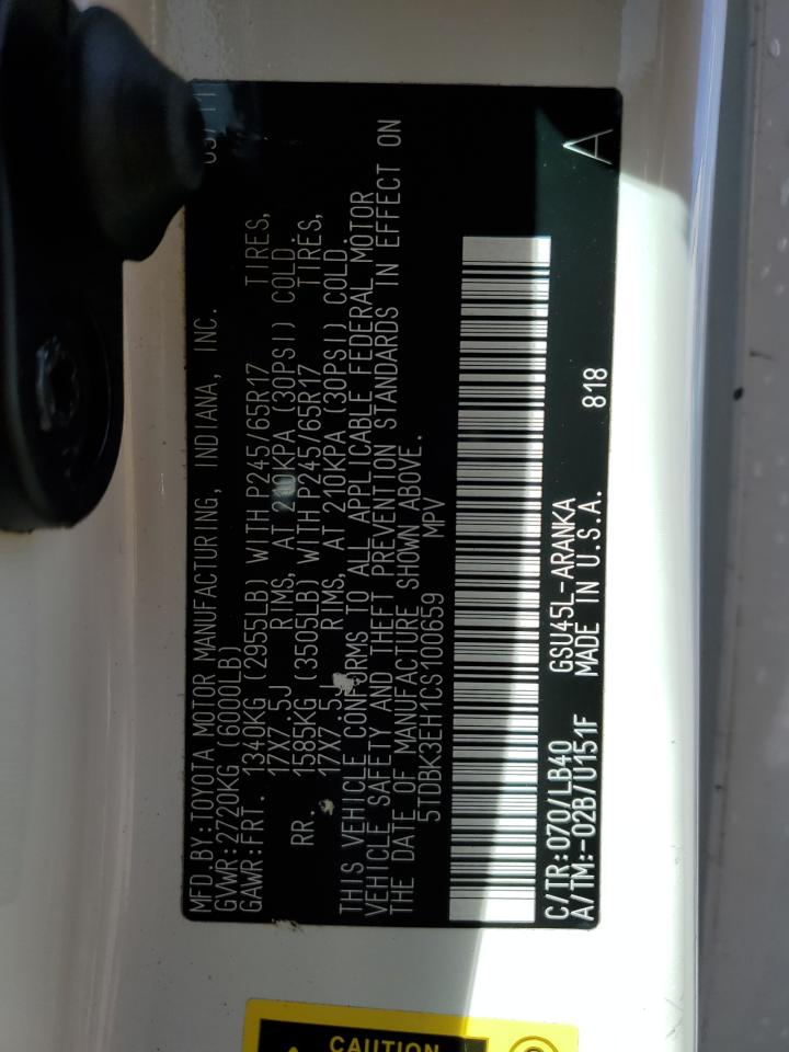 5TDBK3EH1CS100659 2012 Toyota Highlander Base