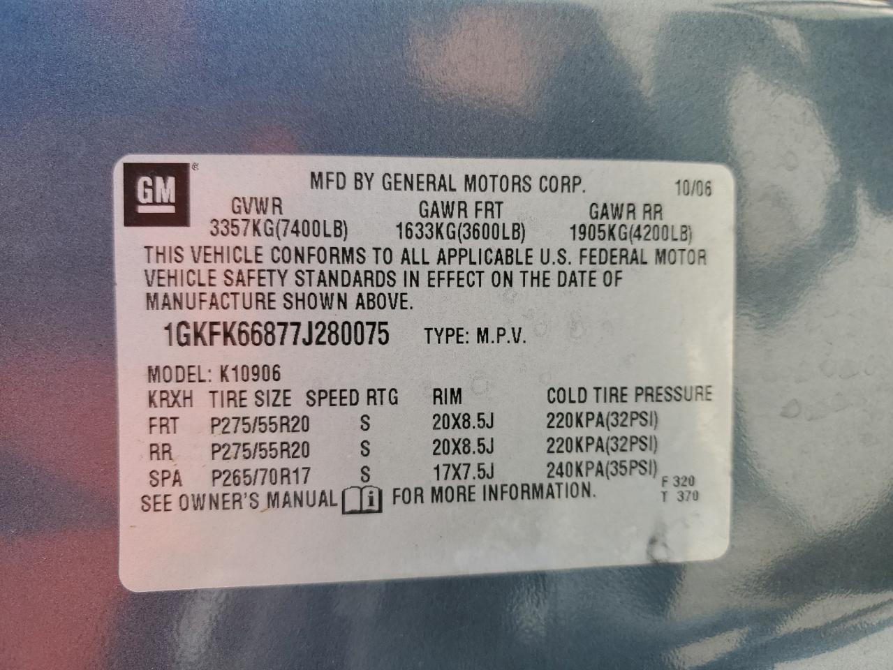 1GKFK66877J280075 2007 GMC Yukon Xl Denali