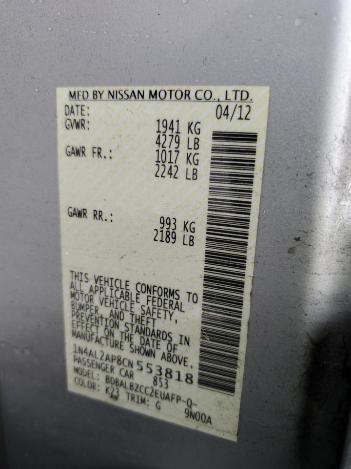 1N4AL2AP8CN553818 2012 Nissan Altima Base