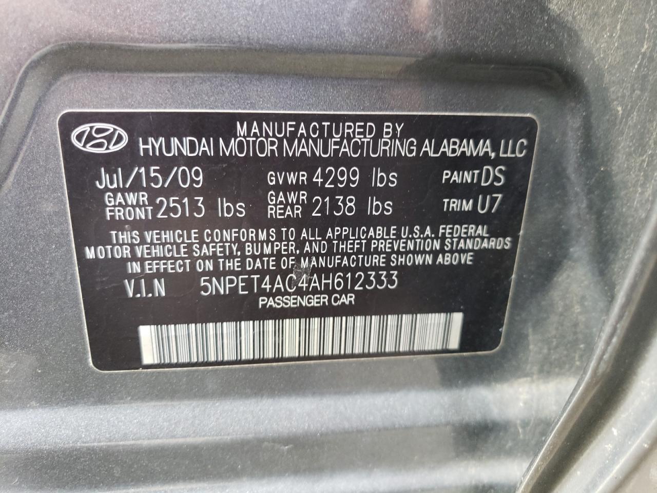 5NPET4AC4AH612333 2010 Hyundai Sonata Gls