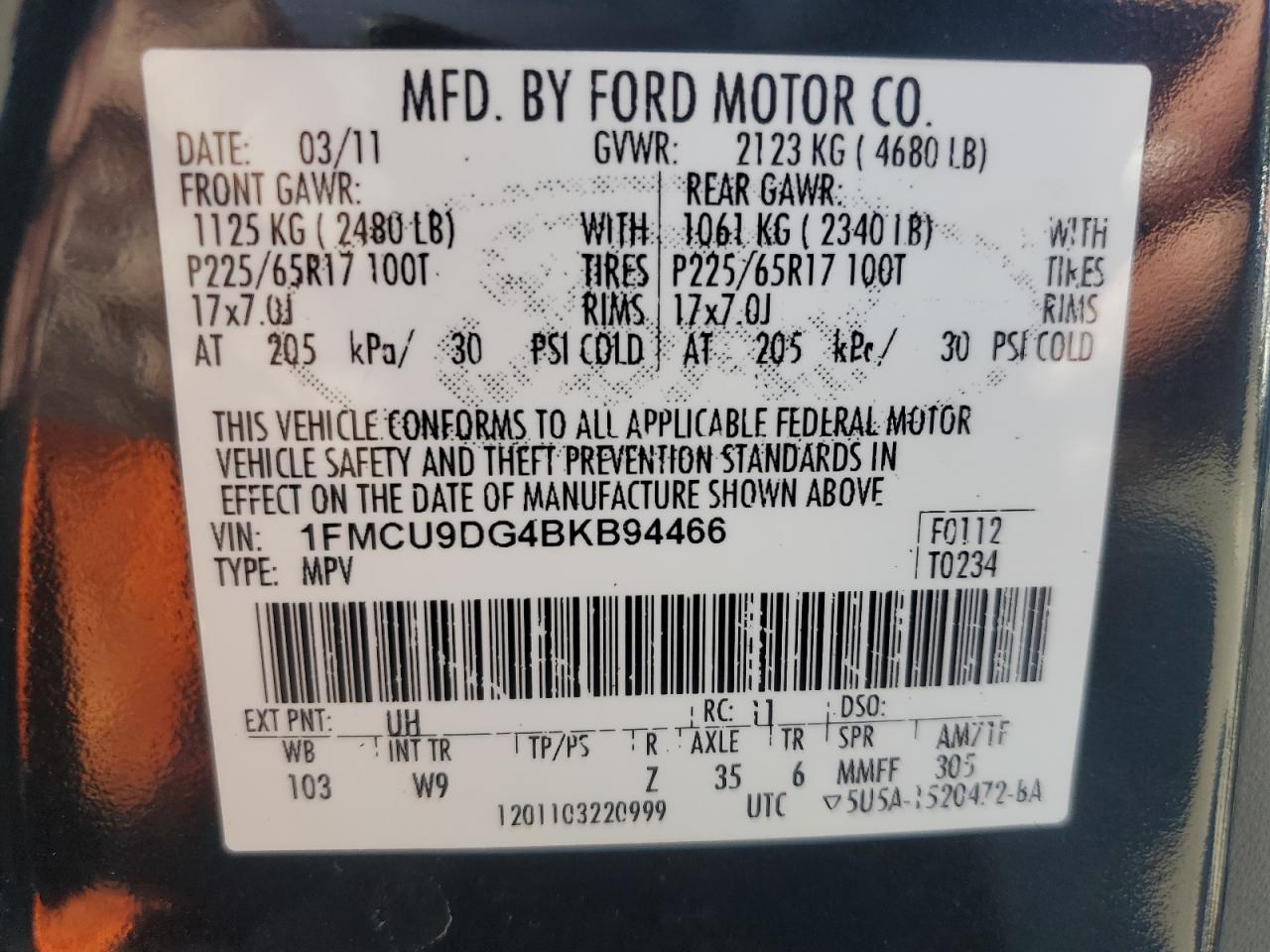 1FMCU9DG4BKB94466 2011 Ford Escape Xlt