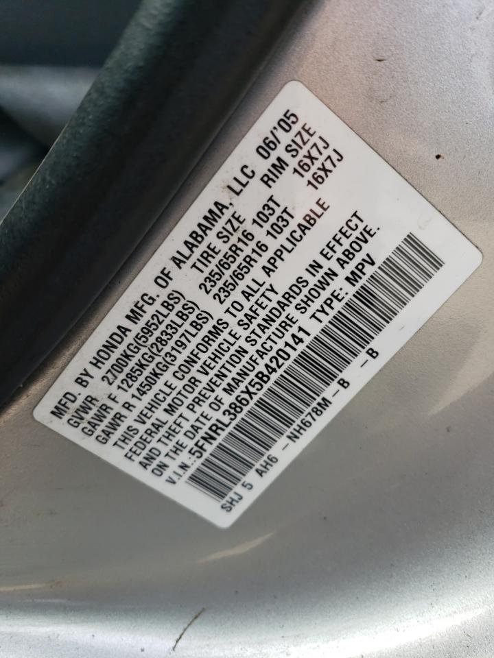 5FNRL386X5B420141 2005 Honda Odyssey Exl