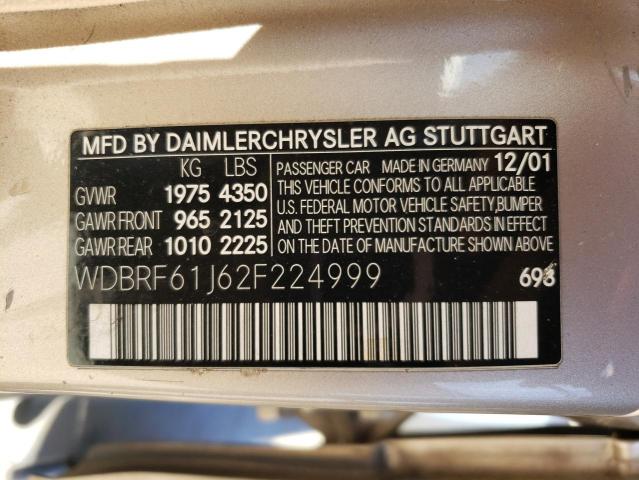 2002 Mercedes-Benz C 240 VIN: WDBRF61J62F224999 Lot: 54772454