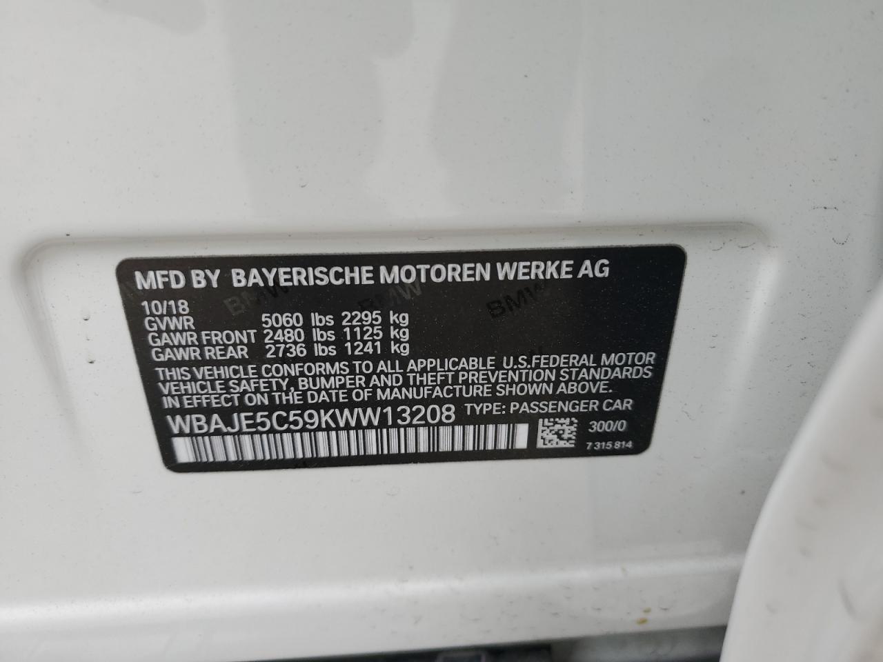 WBAJE5C59KWW13208 2019 BMW 540 I