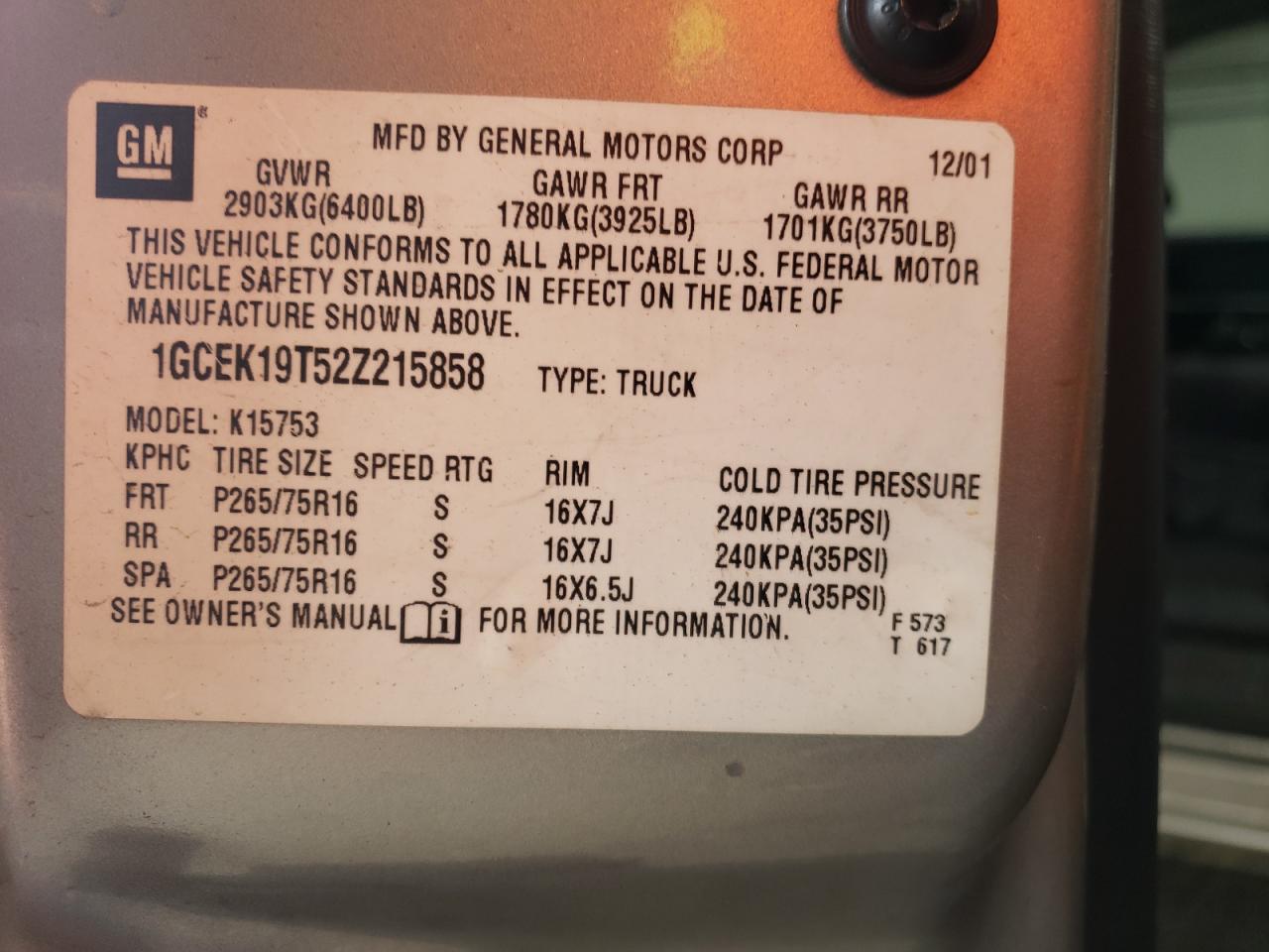 1GCEK19T52Z215858 2002 Chevrolet Silverado K1500