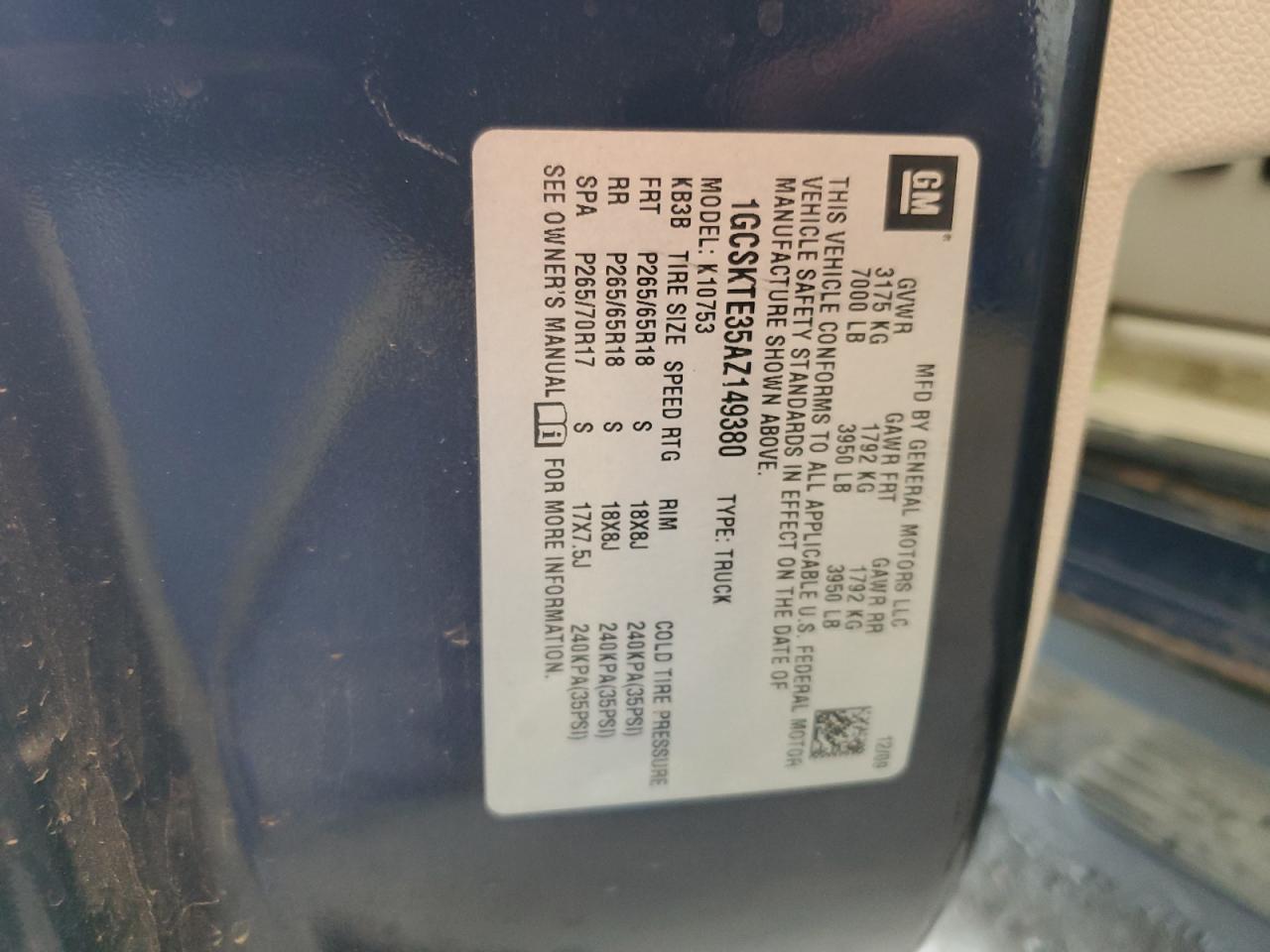 1GCSKTE35AZ149380 2010 Chevrolet Silverado K1500 Ltz