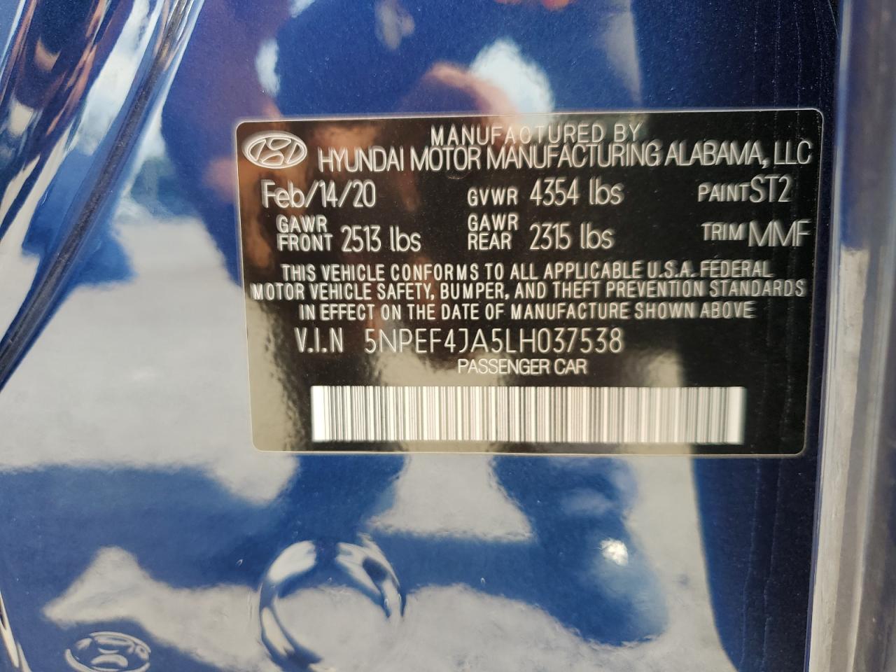 5NPEF4JA5LH037538 2020 Hyundai Sonata Sel