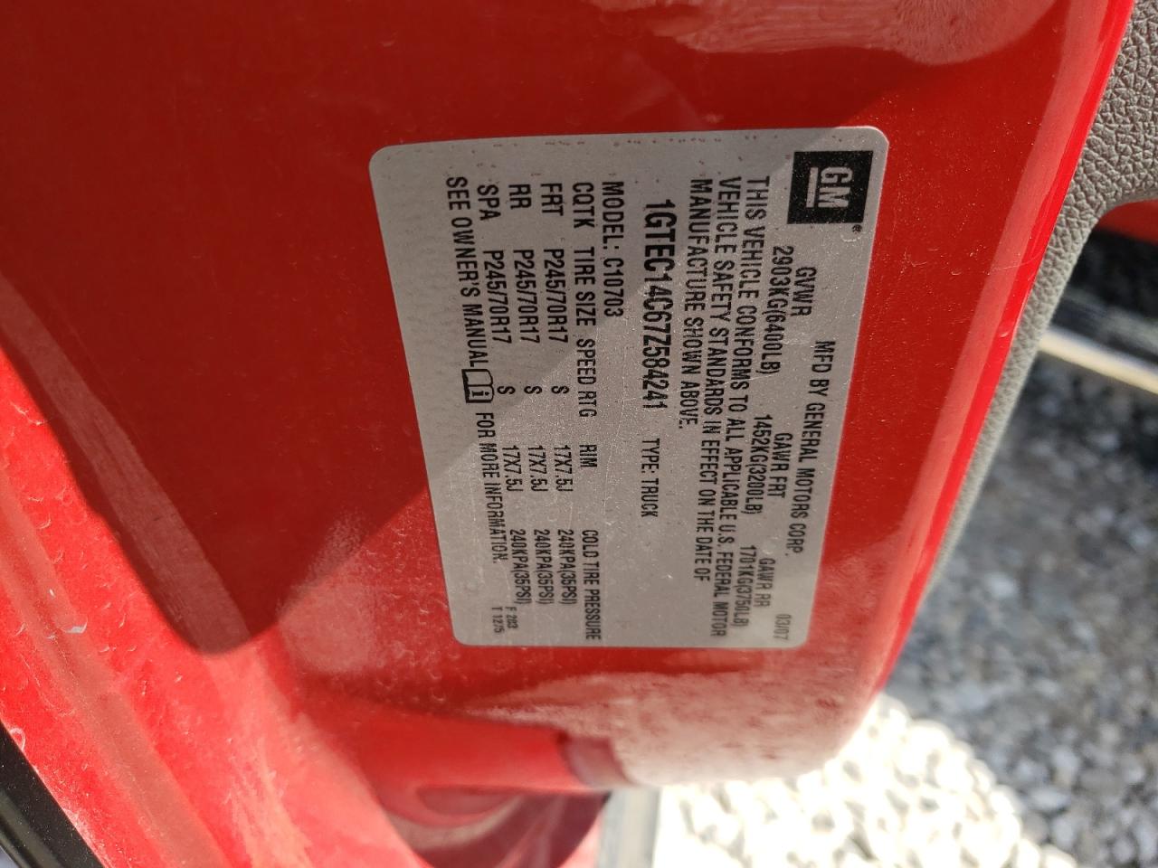 1GTEC14C67Z584241 2007 GMC New Sierra C1500