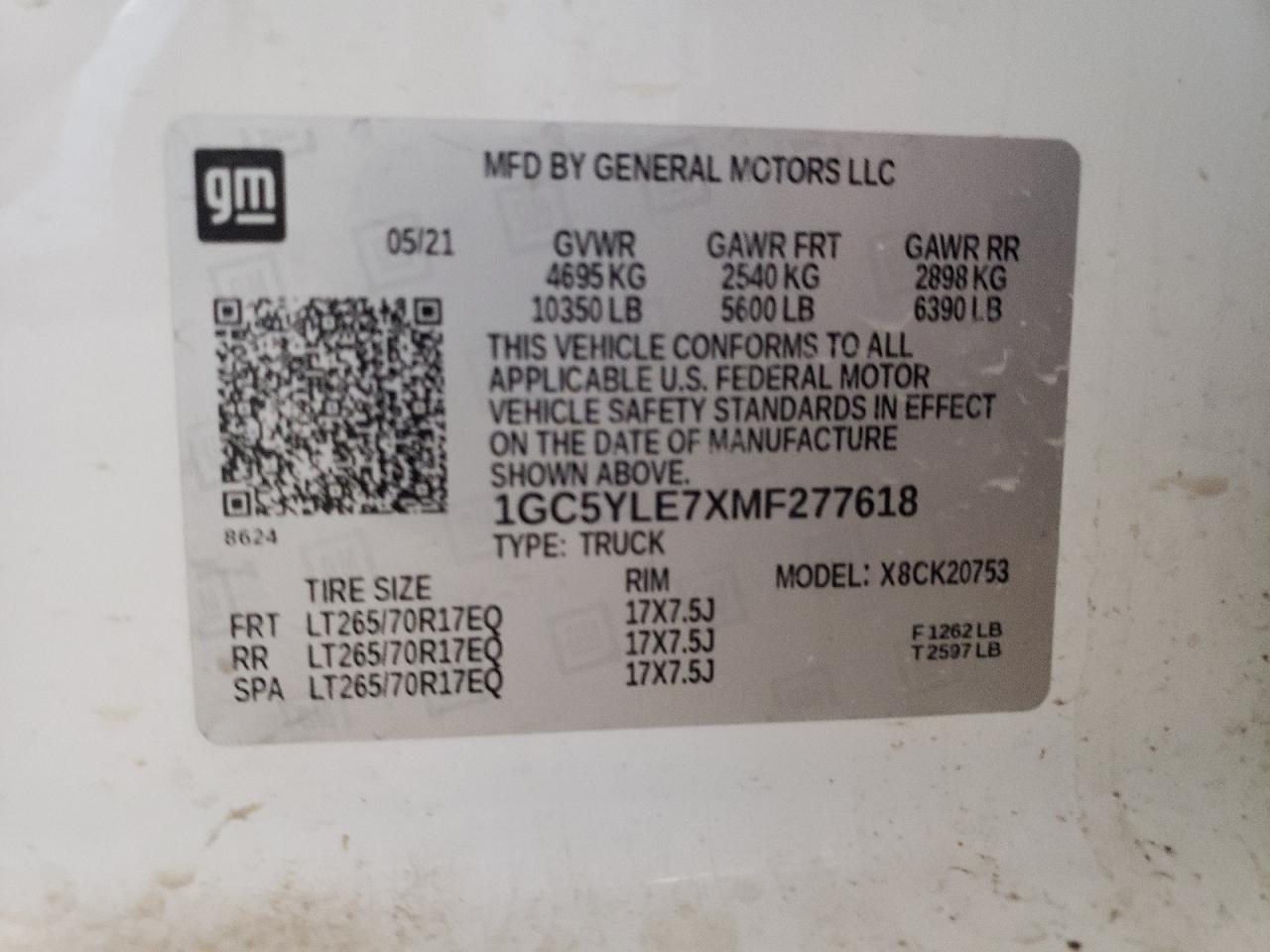 1GC5YLE7XMF277618 2021 Chevrolet Silverado K2500 Heavy Duty