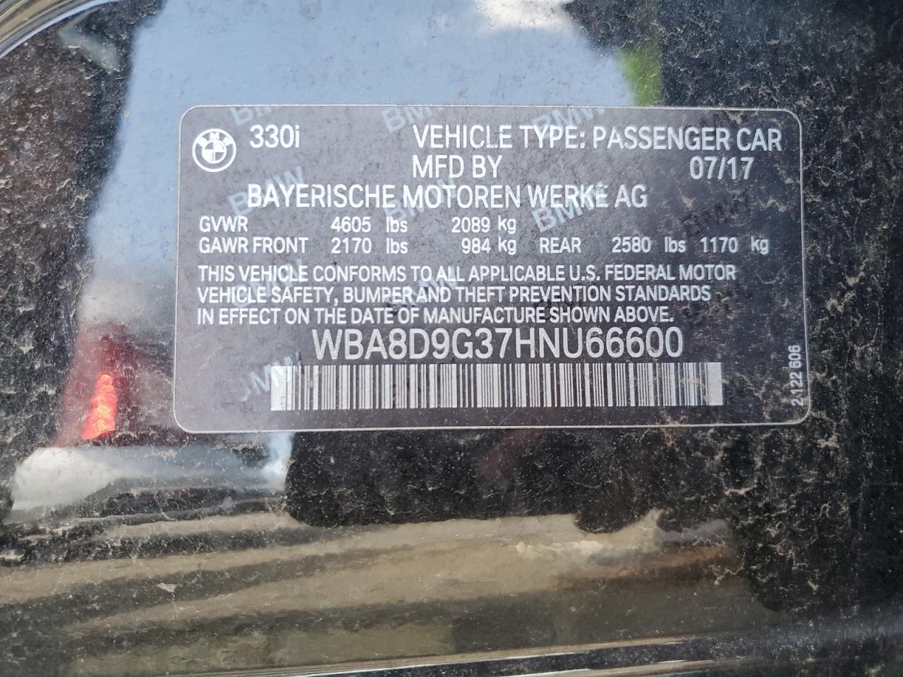 WBA8D9G37HNU66600 2017 BMW 330 Xi