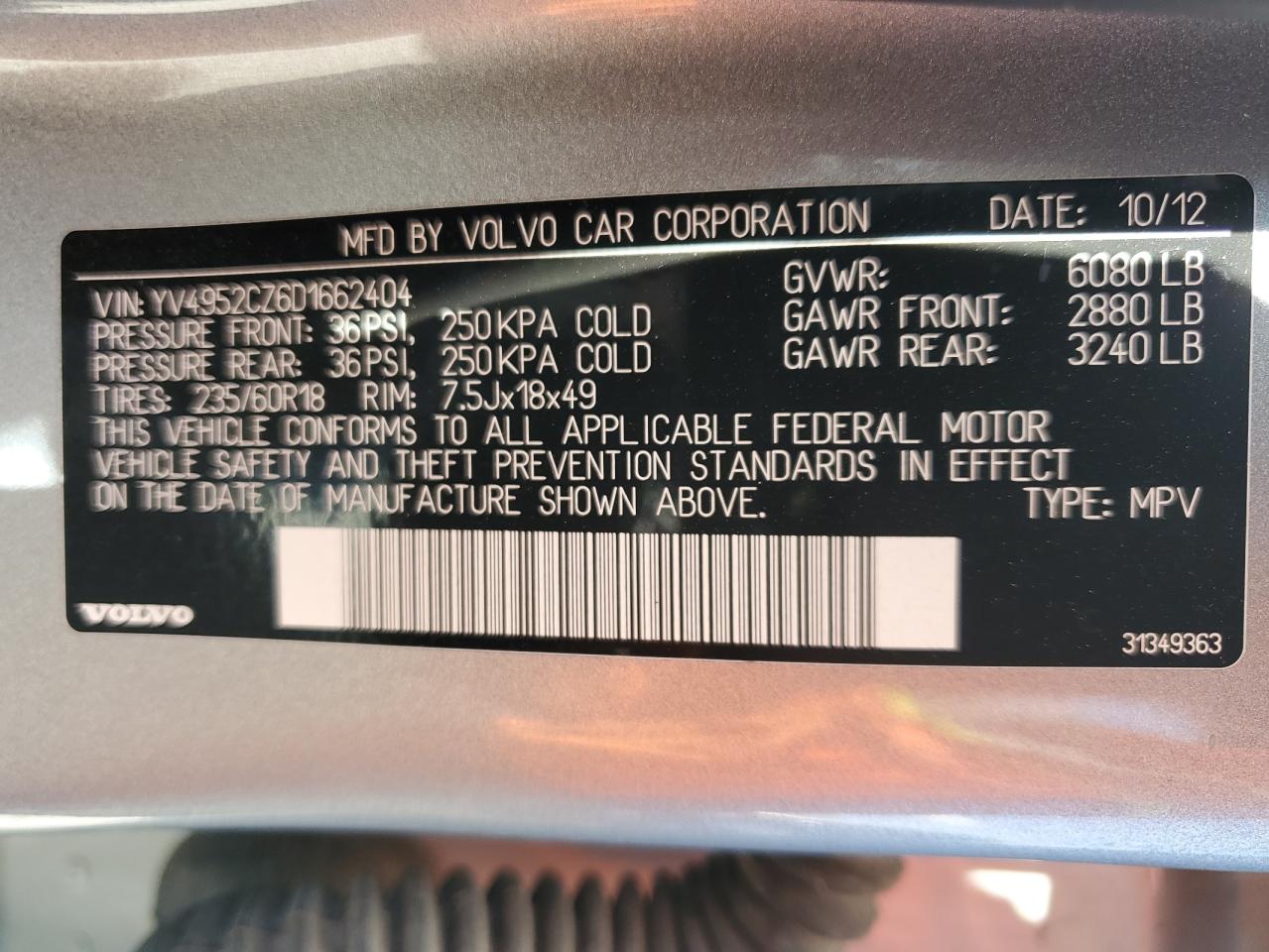 YV4952CZ6D1662404 2013 Volvo Xc90 3.2